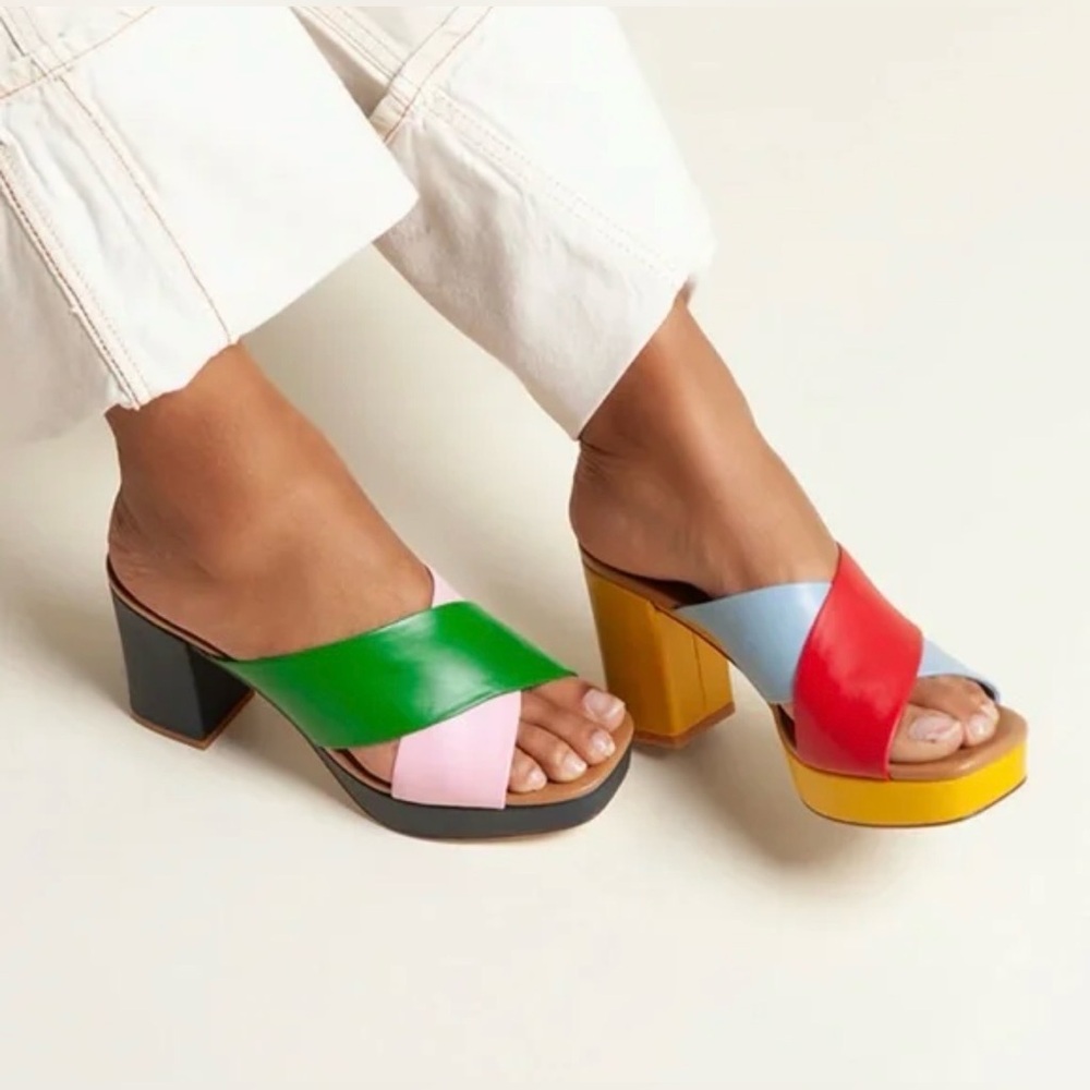Charlotte Stone ✨ Sylvia 9 Platform Chunky Colorful Heels Sandals Red Pink